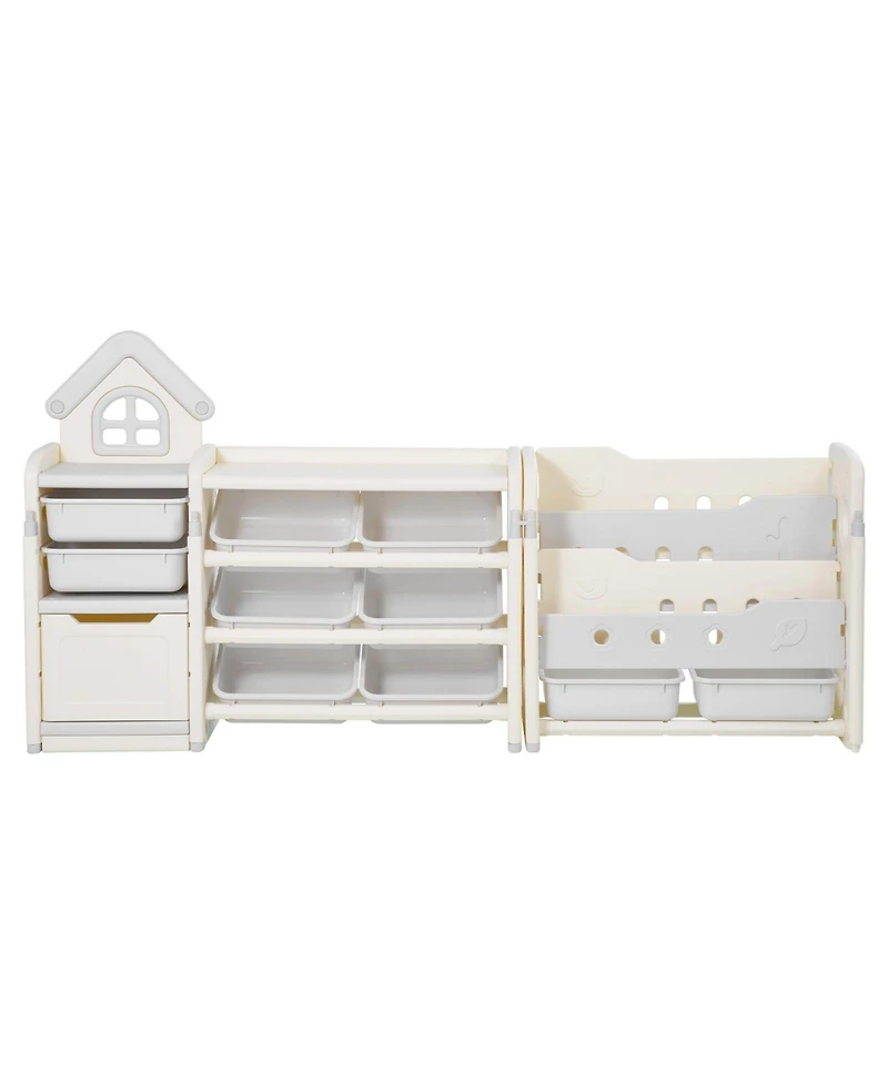 Slickblue Kids Toy Storage Organizer with Bookshelf and 10 Movable Plastic Bins