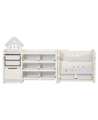 Slickblue Kids Toy Storage Organizer with Bookshelf and 10 Movable Plastic Bins