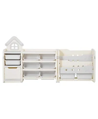 Slickblue Kids Toy Storage Organizer with Bookshelf and 10 Movable Plastic Bins