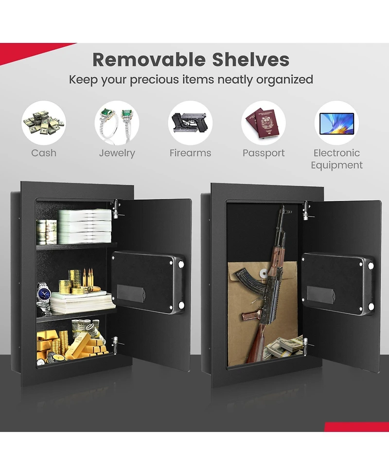 Sugift Digital Recessed Wall Safe Security Lock Cash Box 22in H x 16in W x 4 1/7in D