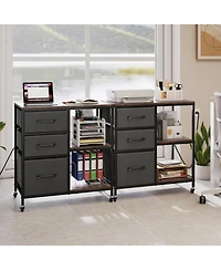 Sugift 3 Drawer Mobile File Cabinet with Charging Station Rolling Printer Stand with 2 Open Shelves
