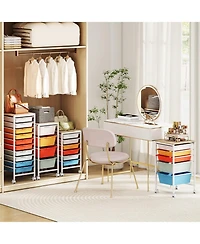 Sugift 10-Drawer Rolling Storage Cart Utility Organizer with Wooden Tabletop and Lockable Wheels