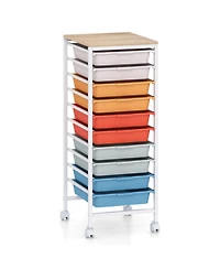 Sugift 10-Drawer Rolling Storage Cart Utility Organizer with Wooden Tabletop and Lockable Wheels