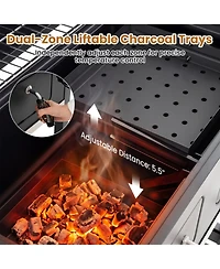 Hongge 752 Square Inches Charcoal Grill with Lifting Charcoal Trays Folding Side Tables and Wheels