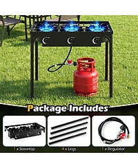 Hongge 3 Burner Propane Stove 240000 Btu with Adjustable Regulator and Hose for Camping