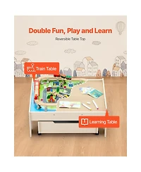 Hongge 3-in-1 100-Piece Reversible Wooden Train Table