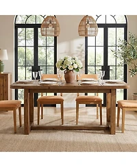 Tribesigns Solid Wood Dining Table for 4-6 People, 63 Inch Dining Room Table with Safely Rounded Corners and U-Shaped Trestle Base