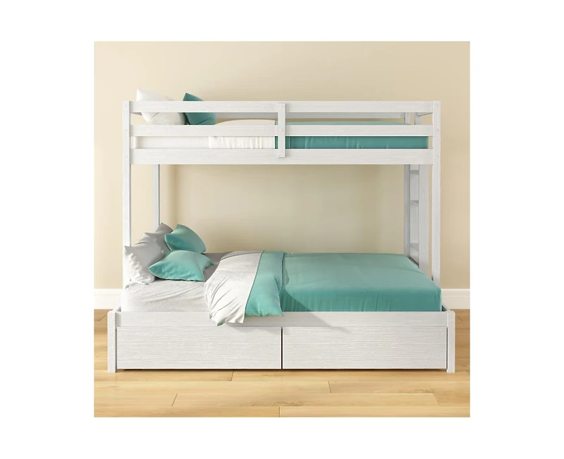 Grain & Grove Bear Furniture Plywood Twin/Full Bunk with Underbed Storage Drawers