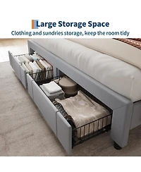 homfan Upholstered Bed with 2 Drawers and Led Lights | Platform Charging Station Storage Headboard, Heavy Duty, No Box Spring Needed