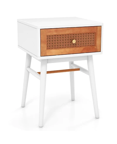 Costway Nightstand Modern Bedside End Table with Storage Drawer and Solid Wood Legs