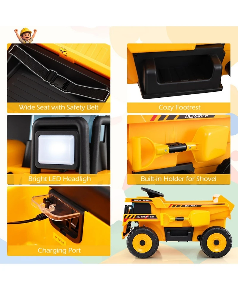 Hongge 24V Construction Truck with Remote Control Ride-On, Ages 3-8