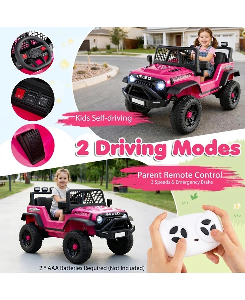 Hongge 24V Kids Ride-On Car with Remote Control, Led Lights and Music, Up to 66 lbs, Ages 3+