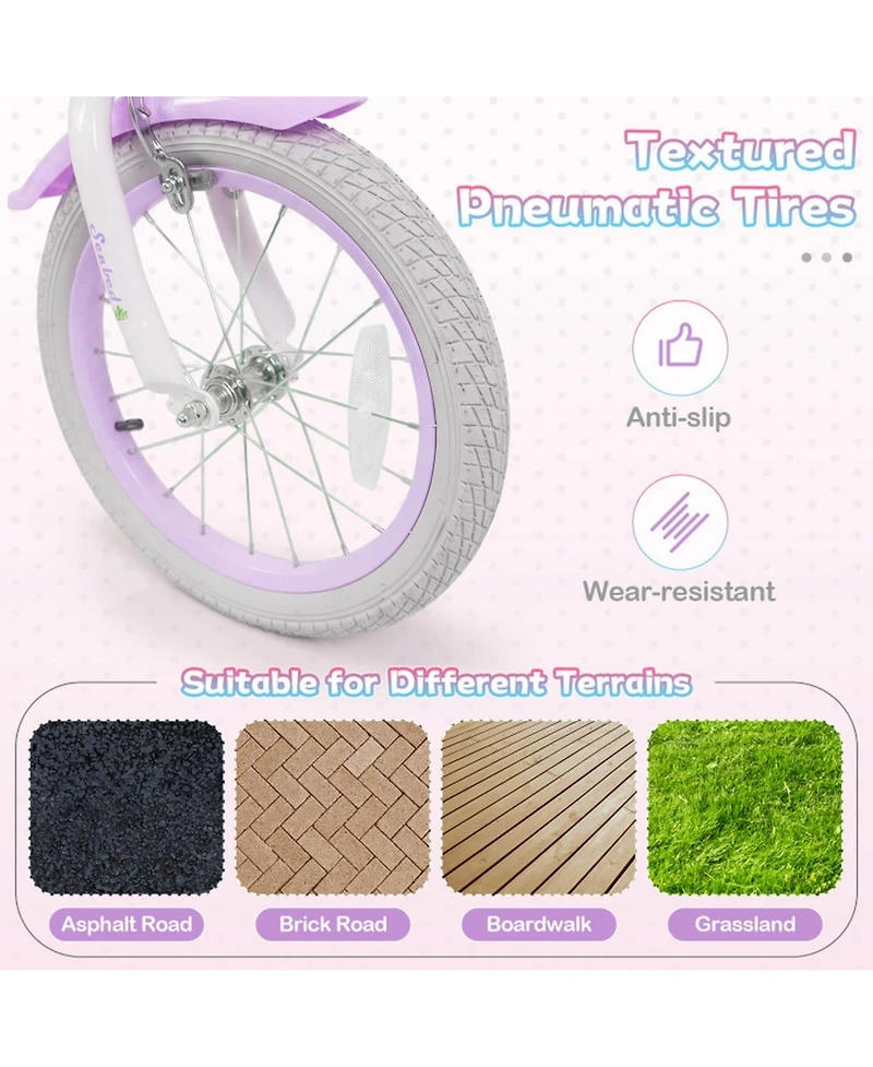 Hongge 16-Inch Girls Bike with Mermaid Streamers and Training Wheels, Ages 4-7