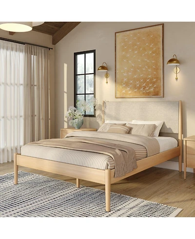 Plank+Beam Harbor Queen Bed with Upholstered Headboard, Swiss Coffee