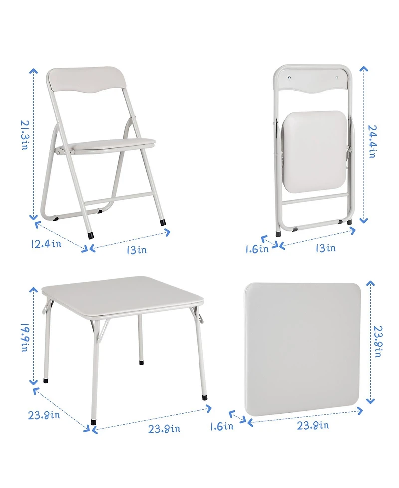 homfan Kids Folding Table and Chair Set, 4 Chairs and 1 Table, Pu Upholstered Seats, Iron Frame, Space Saving Design for Eating, Reading, and Play