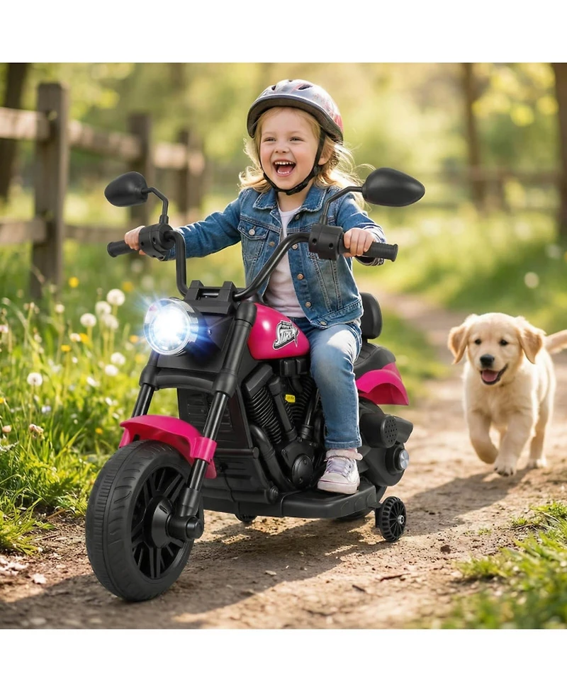 Hongge 6V Kids Electric Motorcycle with Headlight and Training Wheels