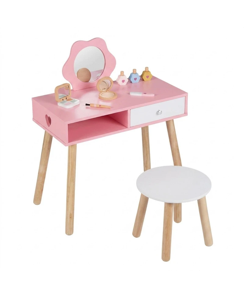 Sugift Pretend Nail Salon 2-in-1 3-Piece Table, Chair, and Stool Set, Ages 3-8