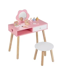 Sugift Pretend Nail Salon 2-in-1 3-Piece Table, Chair, and Stool Set, Ages 3-8