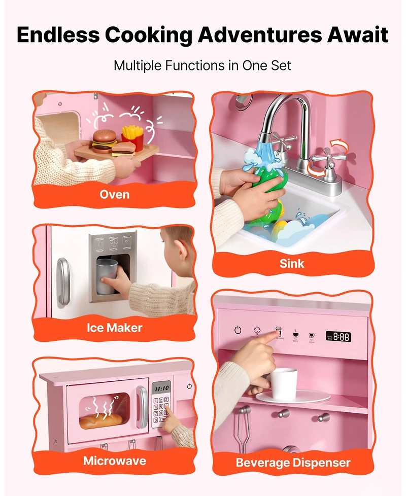 Hongge Nordic Wooden Interactive Play Kitchen Playset, Ages 3+