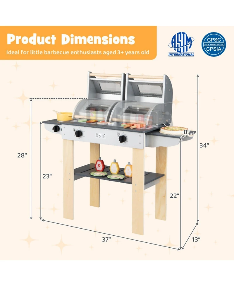 Sugift Wooden Barbecue Grill Playset with Grilling Tools and Play Food, Ages 3+