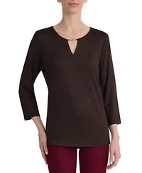 Jones New York Womens 3 4 Sleeve Buckle Trim Keyhole Jersey Top