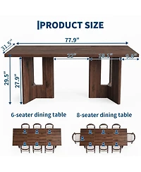 homfan 78'' Large Rectangular Dining Table for 6-8 People, Double Pedestal Base Kitchen Easy-Clean Top Multi-Purpose Indoor Use