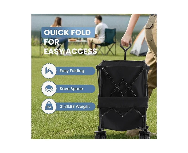 Mountaintop Folding Double Decker Wagon with Brakes, 54" Extra Long Extended Cart, Equipped with 7" All-Terrain Big Wheels for Camping, Sports.