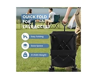 Mountaintop Folding Double Decker Wagon with Brakes, 54" Extra Long Extended Cart, Equipped with 7" All-Terrain Big Wheels for Camping, Sports.