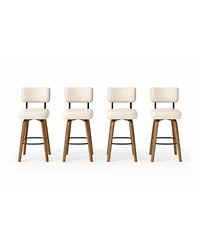 homfan Set of 4 26" Beige Faux Leather Swivel Counter Stools with Back and Bentwood Legs