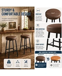 homfan 2-Piece Round Bar Stools – 26" Upholstered Barstools with Footrests, Soft Wider Seat for Kitchen Island and Bar