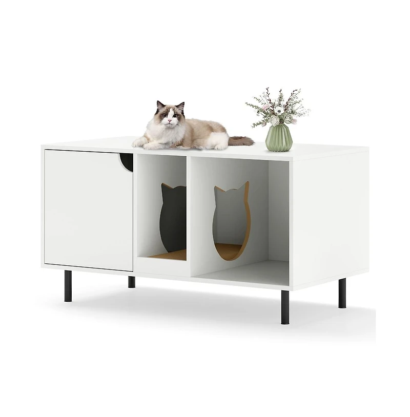 Ruie 40 in Double Cat Litter Box Enclosure Hidden Cat Washroom Bench for 2 Cats