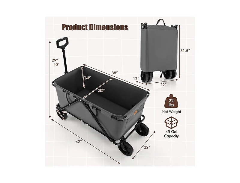 Mountaintop Collapsible Folding Wagon Cart with Adjustable Handlebar