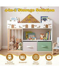 Sugift Kids 4-in-1 Castle Toy Organizer with Plush Storage and Open Shelves
