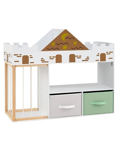 Sugift Kids 4-in-1 Castle Toy Organizer with Plush Storage and Open Shelves