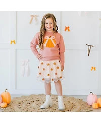 Sweet Wink Toddler Girls Coquette Pumpkin Sequin Patch Sweatshirt