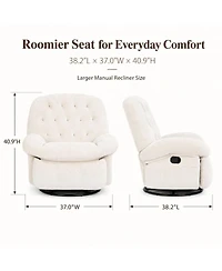 homfan 360 Degree Swivel Rocking Recliner Chair, Chenille Upholstered Lounge Chair with Retractable Footrest and Side Storage Pockets for Living Room