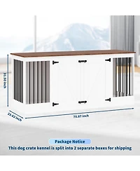 homfan 70.8" Dog Crate Furniture for Dogs, Farmhouse Dog Crate Tv Stand with Removable Divider, Heavy Duty Dog Kennel with Reinforced Steel Bars