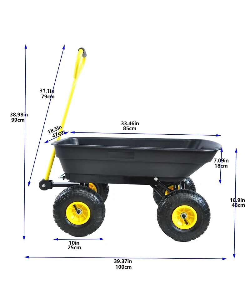 Mountaintop Foldable Multi-Functional Garden Dump Wagon Cart,300lb 55L Steel Frame,10" Pneumatic Tires, Cart for Yard, Lawn, Outdoor