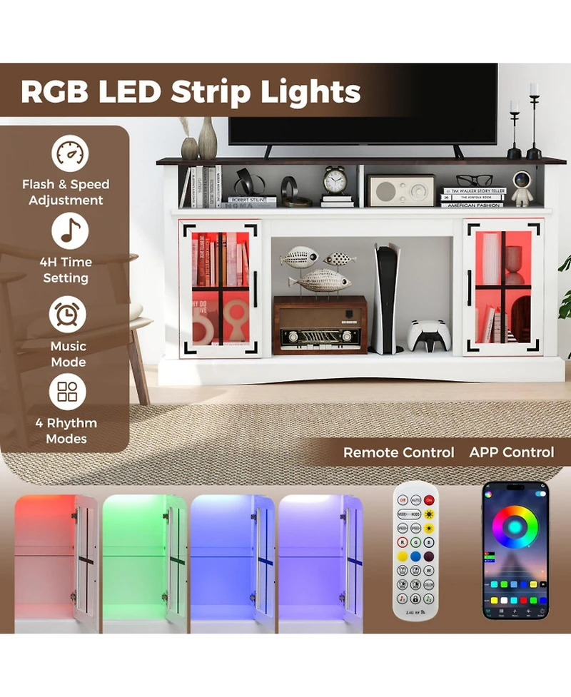 Sugift Led Tv Stand for TVs up to 50 Inch with Adjustable Glass Shelves and Remote-Controlled Lights