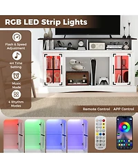 Sugift Led Tv Stand for TVs up to 50 Inch with Adjustable Glass Shelves and Remote-Controlled Lights