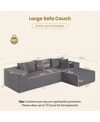 Sugift Modular L-Shaped Sectional Sofa with Deep Seats and 5 Corduroy Throw Pillows