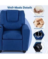 Sugift Kids Push-Back Recliner Armchair with Retractable Footrest and Cup Holder
