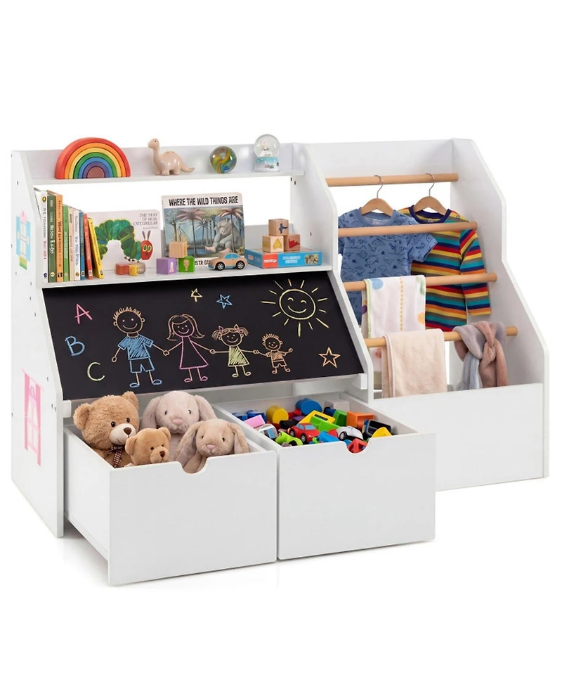 Sugift Kids Toy Storage Organizer with Flip-Up Blackboard and 2 Rolling Drawers