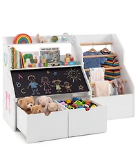 Sugift Kids Toy Storage Organizer with Flip-Up Blackboard and 2 Rolling Drawers