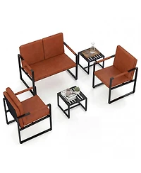 Sugift Modern 2-Seater Faux Leather Loveseat Small Couch with Removable Back Cushions