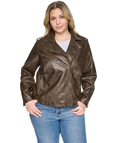 Levi's Plus Faux Leather Asymmetrical-Zipper Moto Jacket