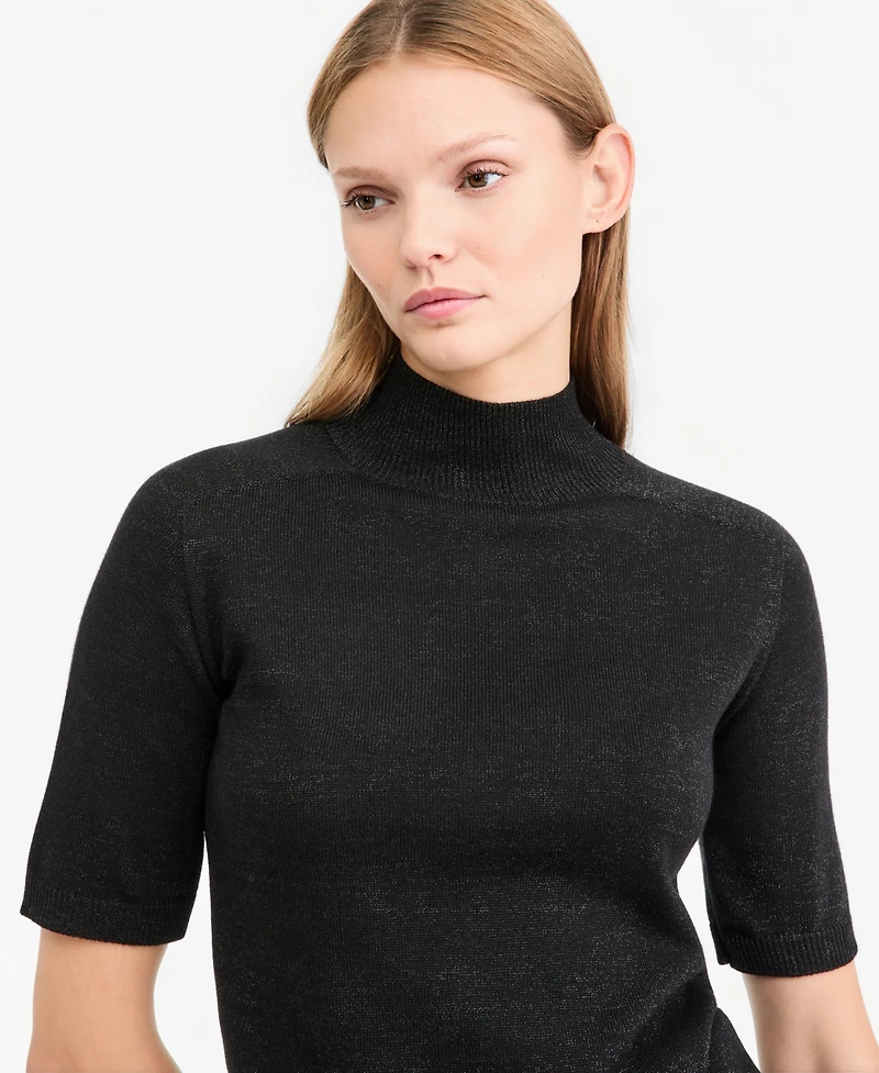 Kobi Halperin Women's Aiden Mock-Neck Short-Sleeve Lightweight Wool-Blend Sweater