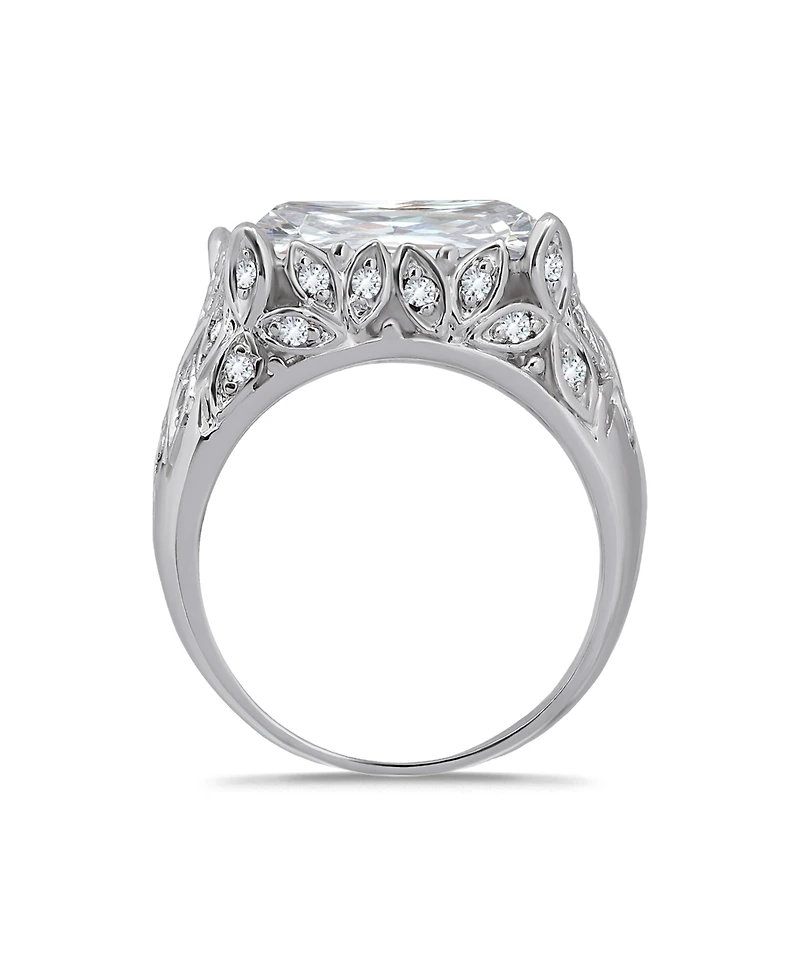 Macy's Emerald Cut Cubic Zirconia Fine Silver-Plated Over Brass Leaf Design Statement Ring