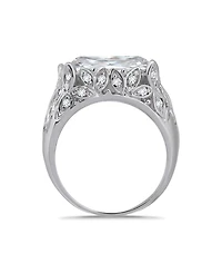Macy's Emerald Cut Cubic Zirconia Fine Silver-Plated Over Brass Leaf Design Statement Ring