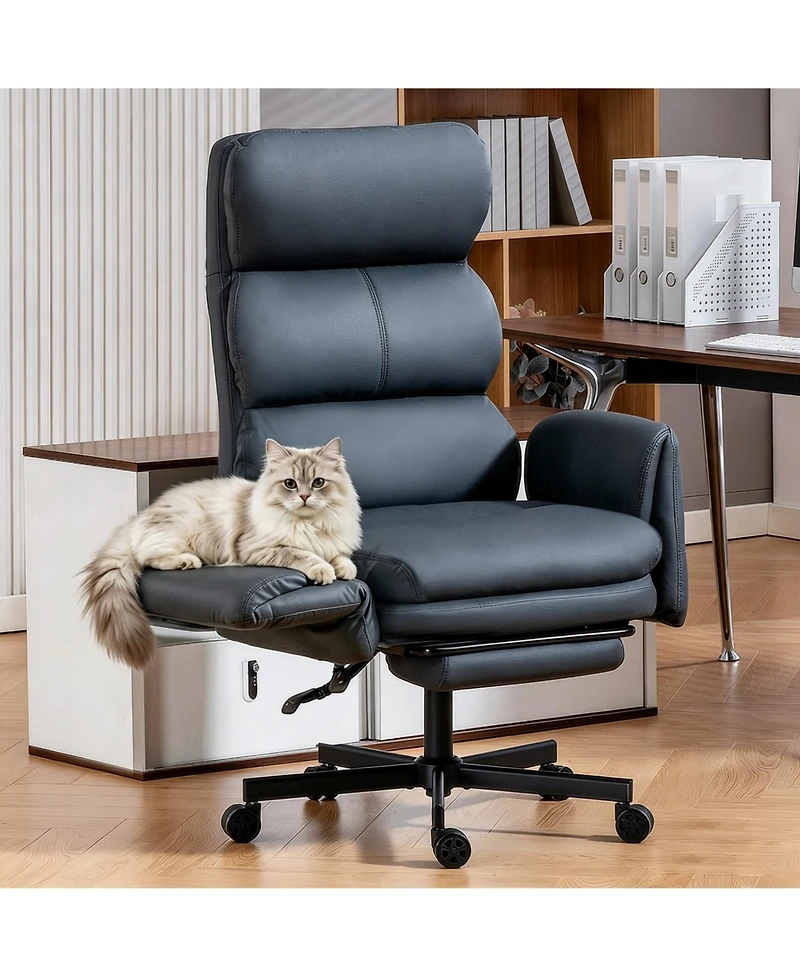 Dyhome Pu Leather Cross-legged Office Chair with Flip-up Arms and Adjustable Headrest